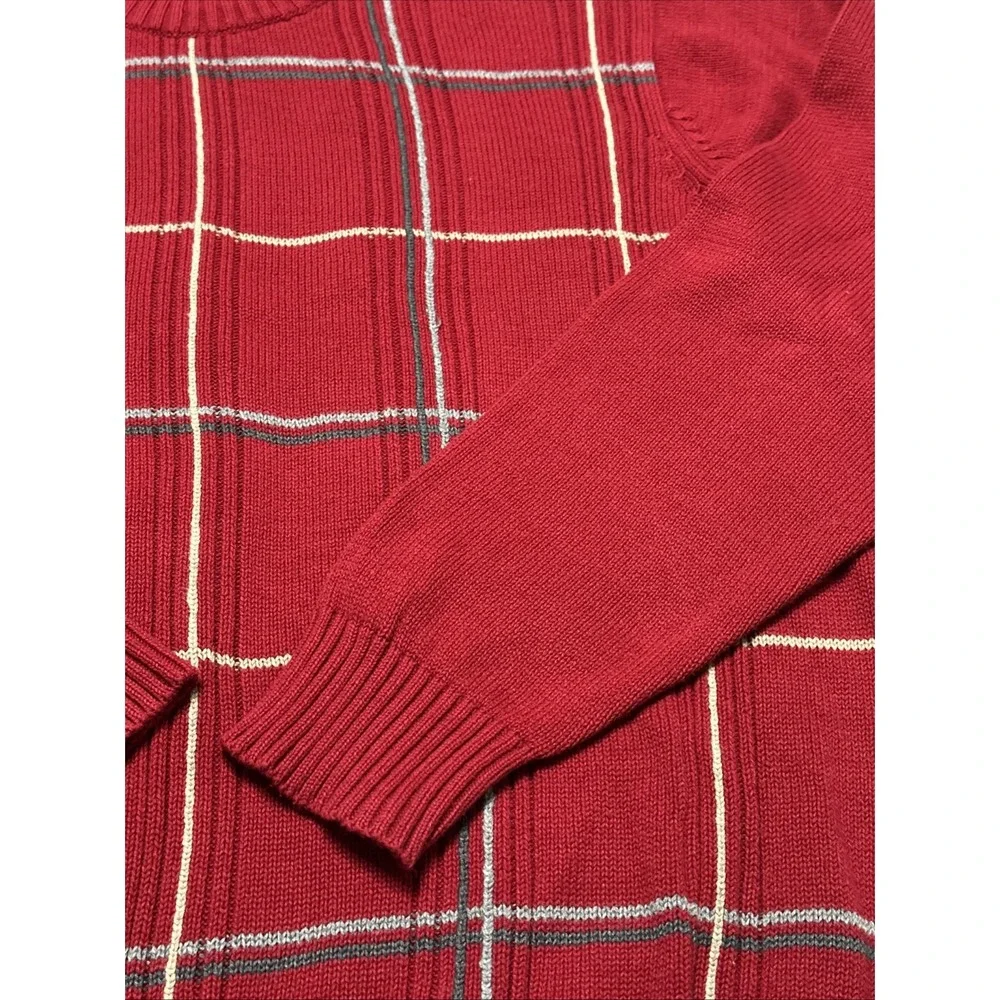 Oscar De La Renta Men's Large Red Plaid‎ Long Sleeve Pullover Sweater